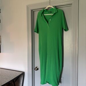 Green Ribbed Polo Dress
